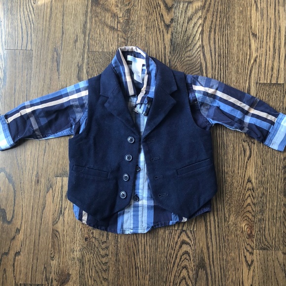 JANIE and JACK Button Up Shirt and Vest - Picture 1 of 3